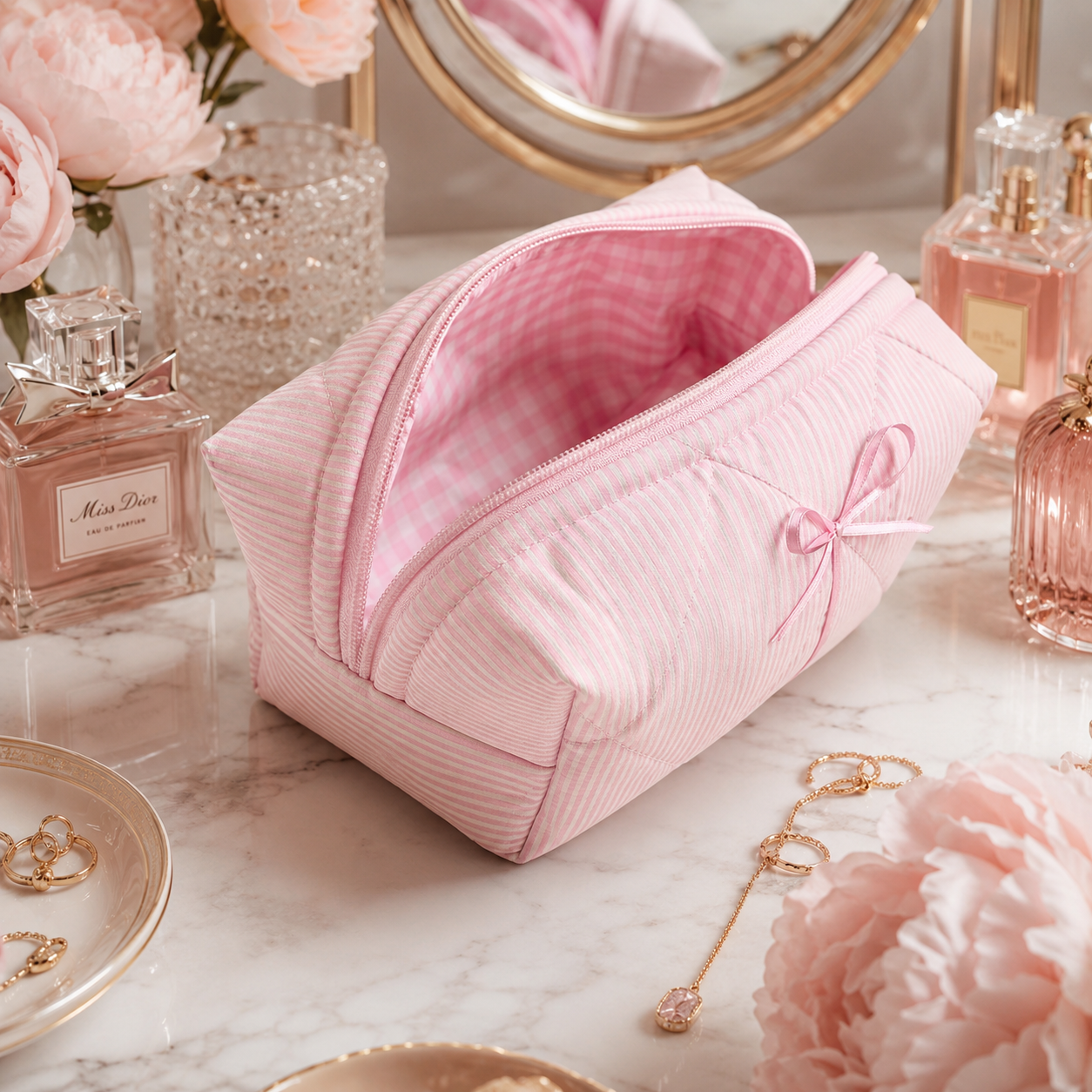 Cute Striped Beauty Bag